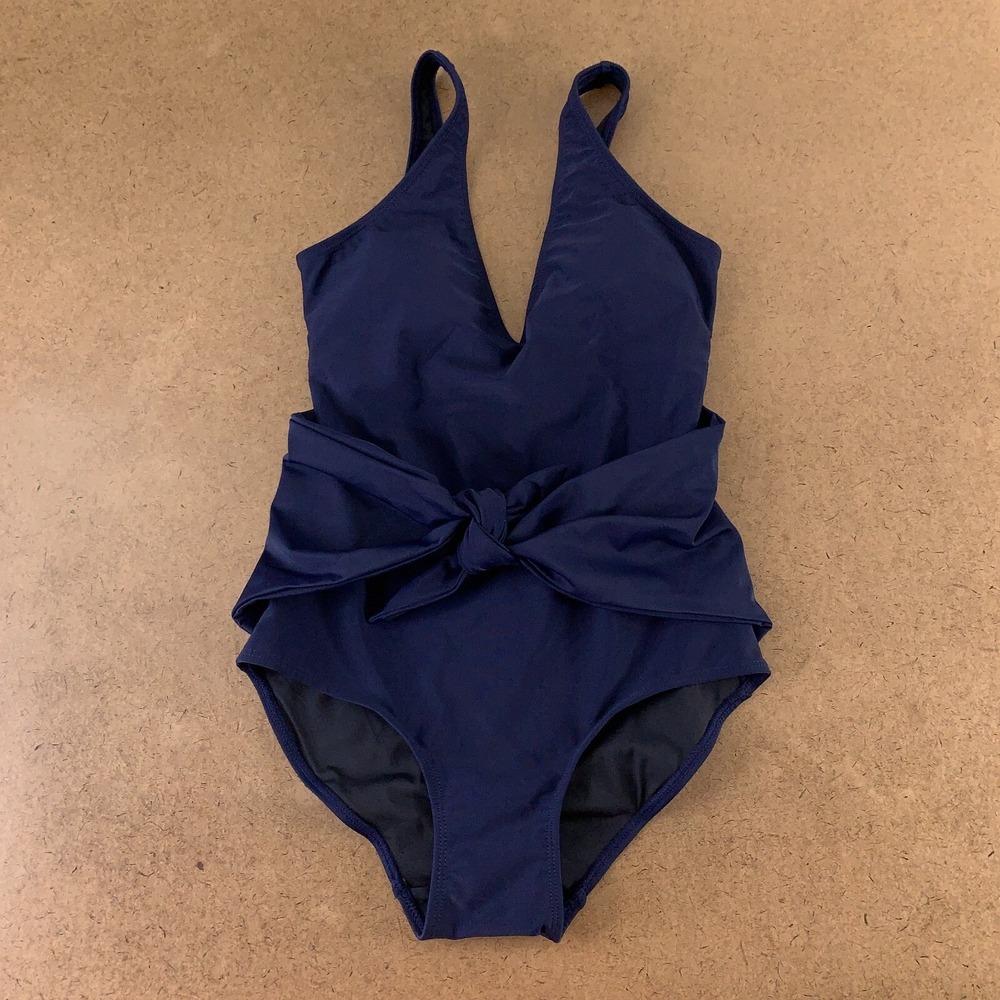 CUPSHE Women's Size‎ Small Navy V Neck Front Tie Slimming One Piece Swimsuit New